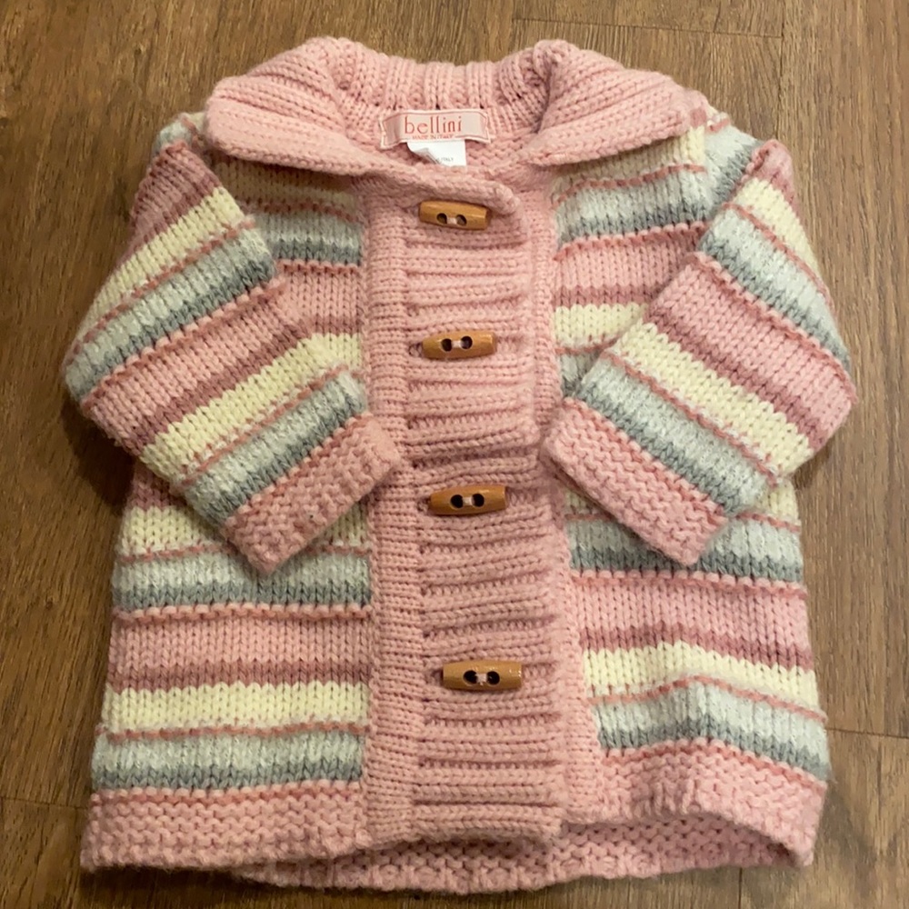 Bellini Italian Wool Pink Striped Cardigan 12M